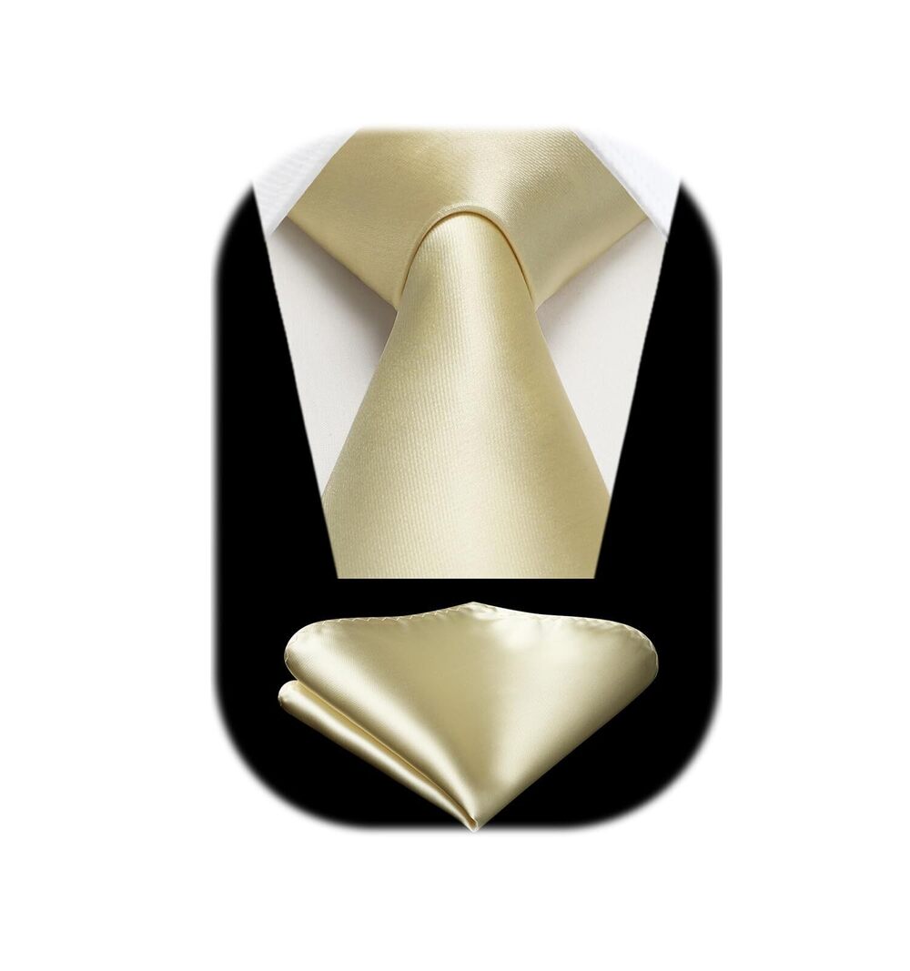 2643 Cream Ties Classic Wedding Solid Color Necktie Handkerchiefs Set